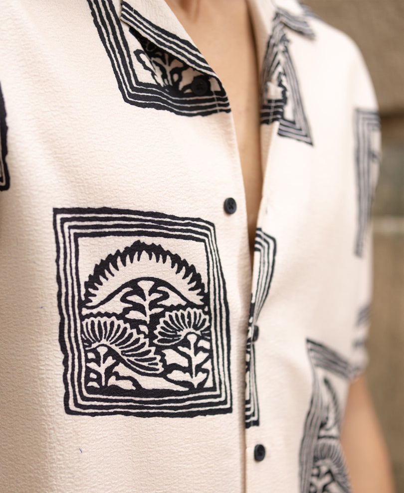 Beige Structured Printed Shirt.
