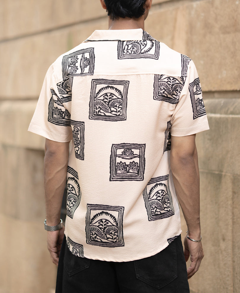 Beige Structured Printed Shirt.