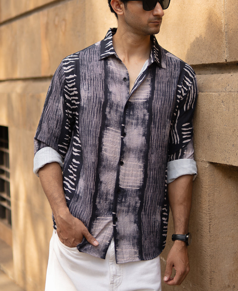 Grey Abstract Print Flowy Shirt.