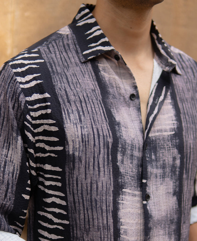 Grey Abstract Print Flowy Shirt.