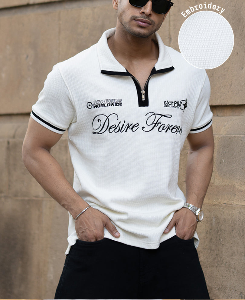 Off White Half Sleeves T-Shirt.