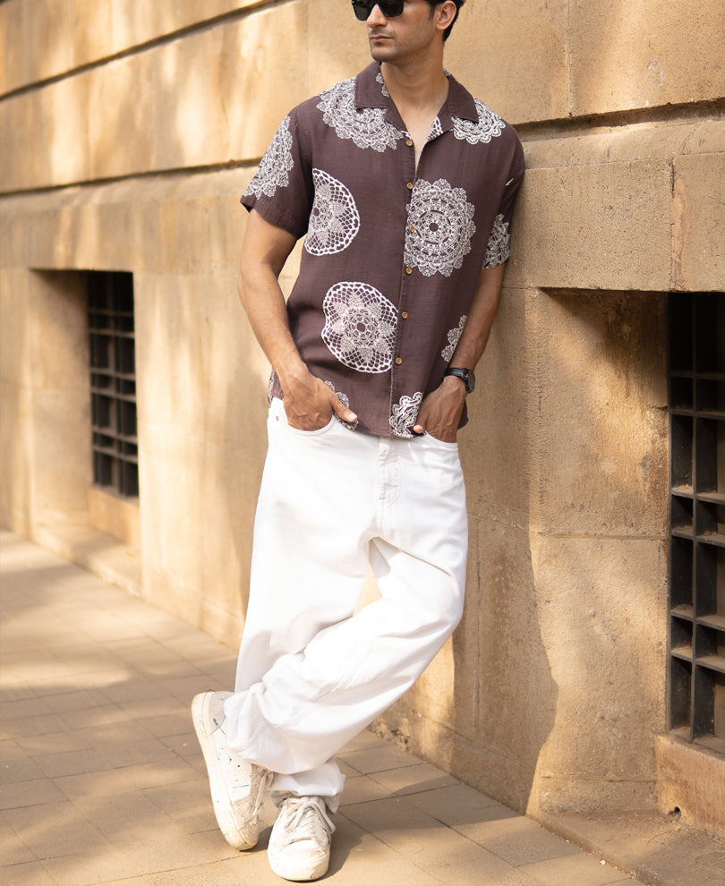Brown Mandala Print Shirt.