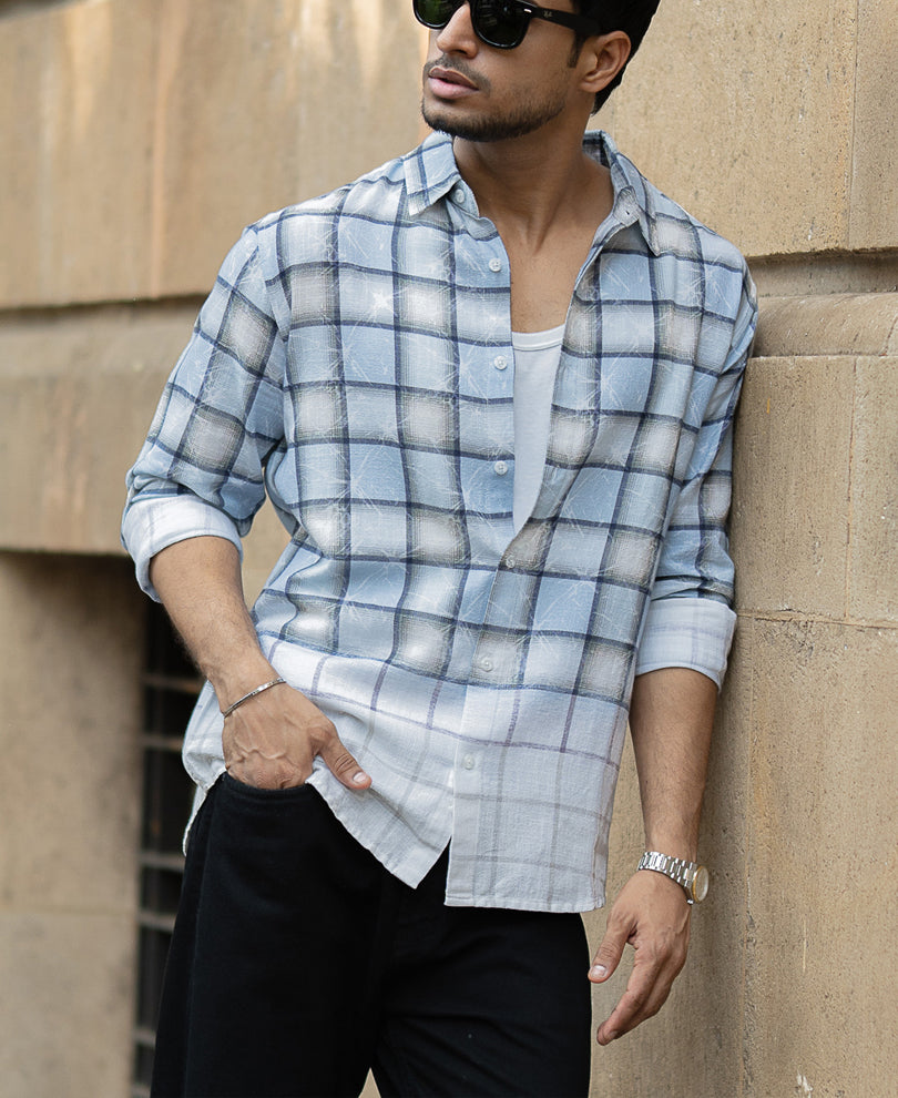 Light Blue Faded Checks Shirt.