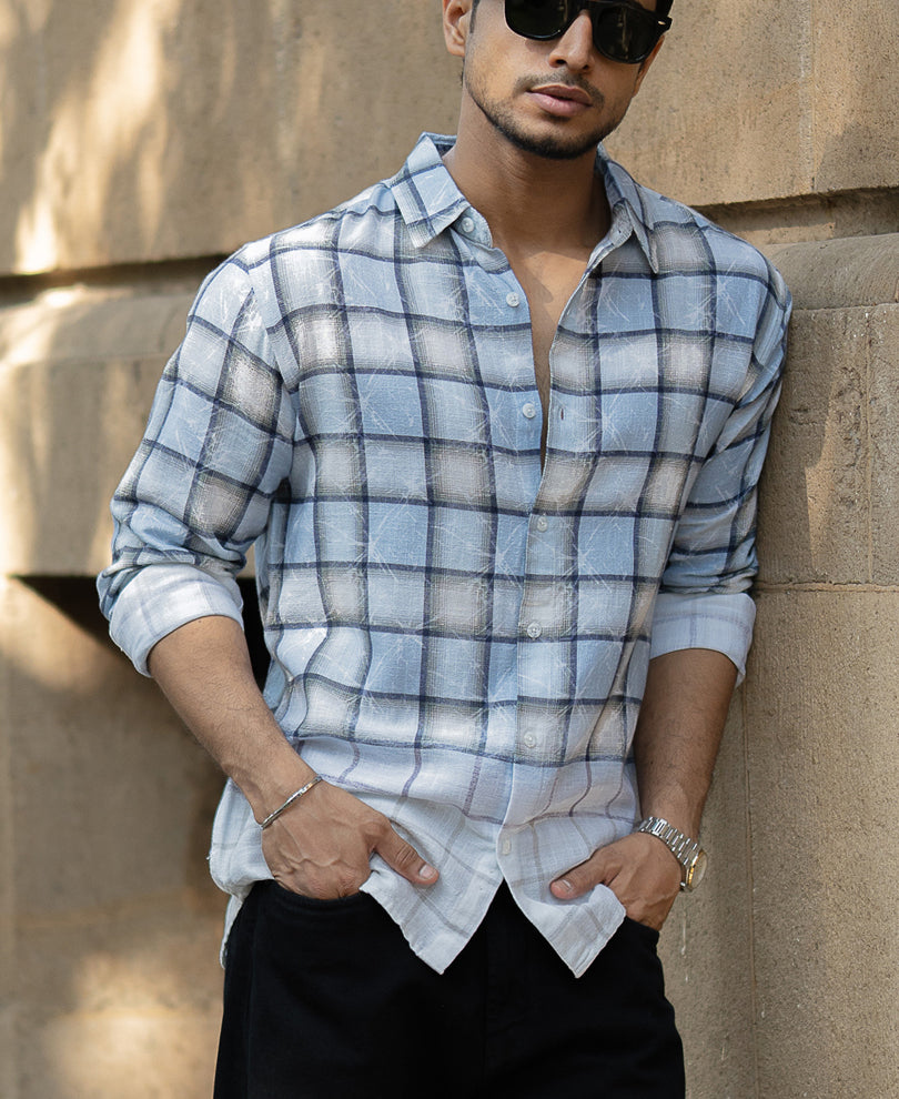 Light Blue Faded Checks Shirt.
