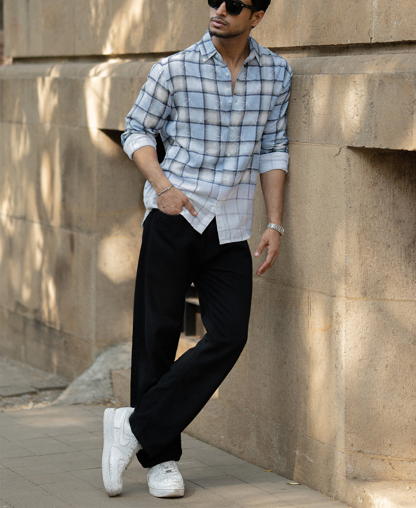 Light Blue Faded Checks Shirt.