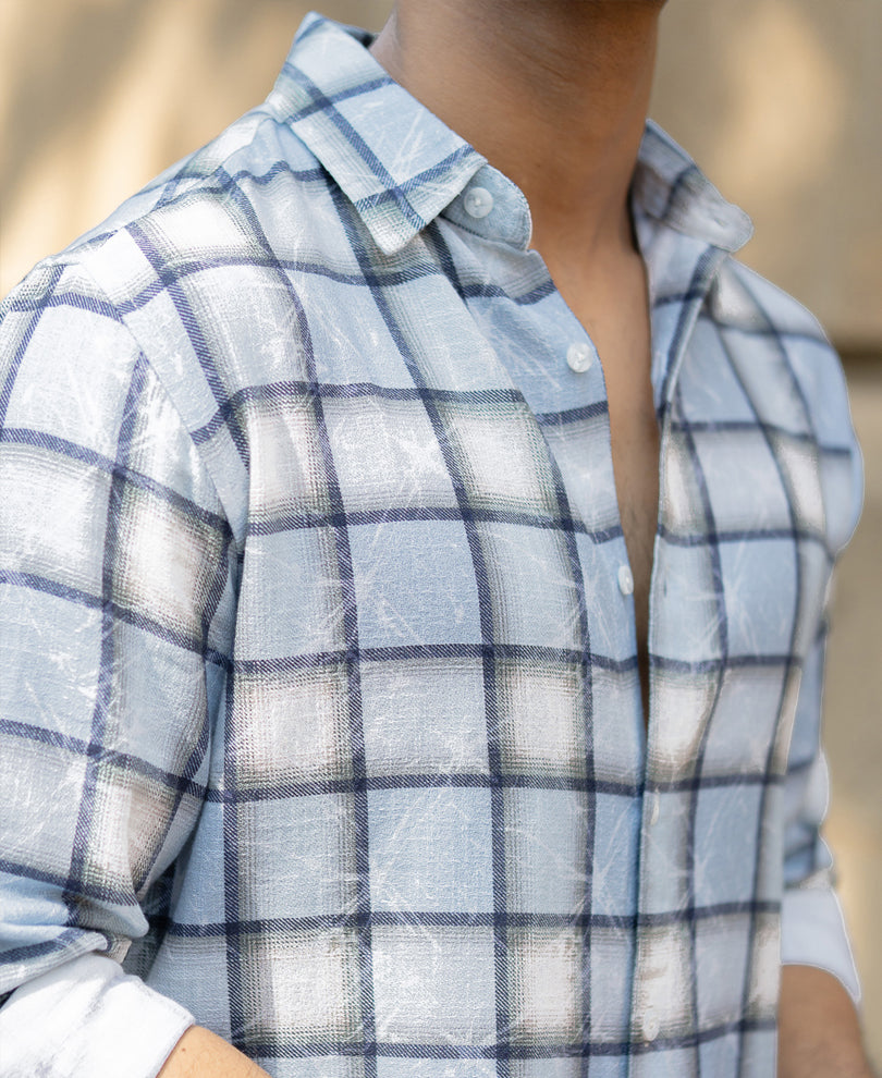 Light Blue Faded Checks Shirt.