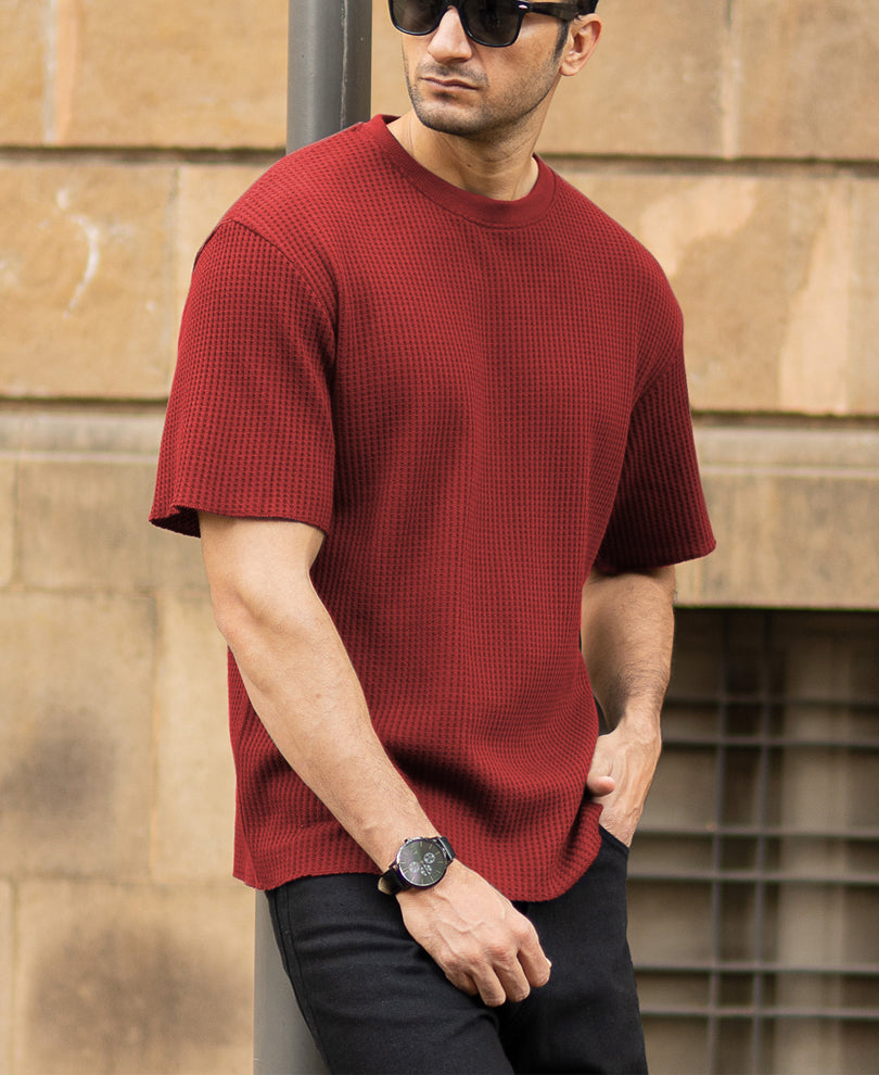 Brick Red Structured T-Shirt.