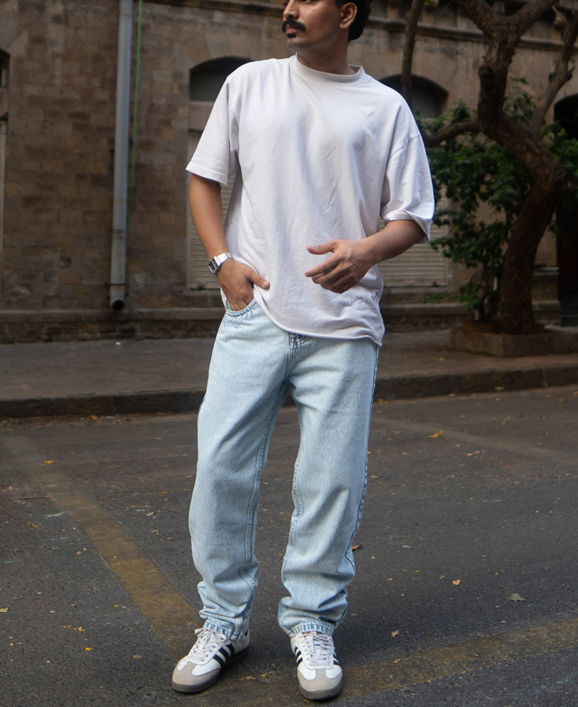 Ice Blue Washed Baggy Jeans.