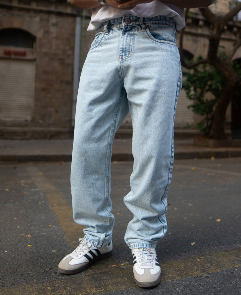 Ice Blue Washed Baggy Jeans.
