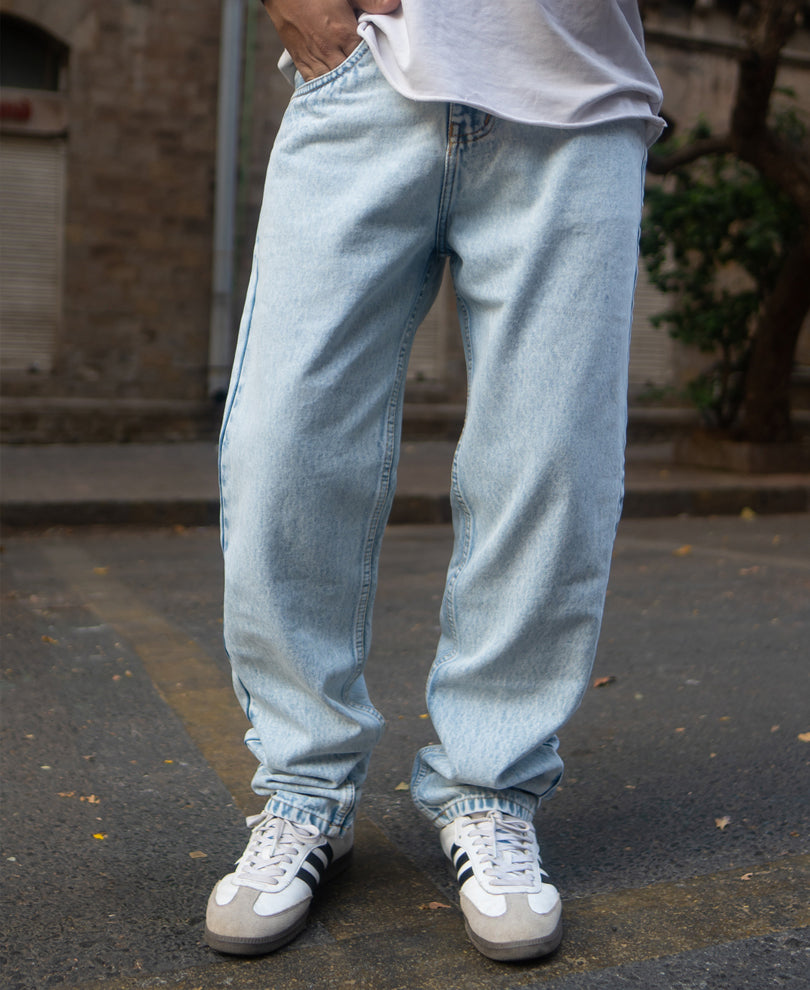 Ice Blue Washed Baggy Jeans.