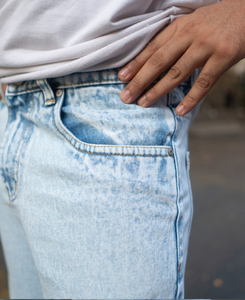 Ice Blue Washed Baggy Jeans.
