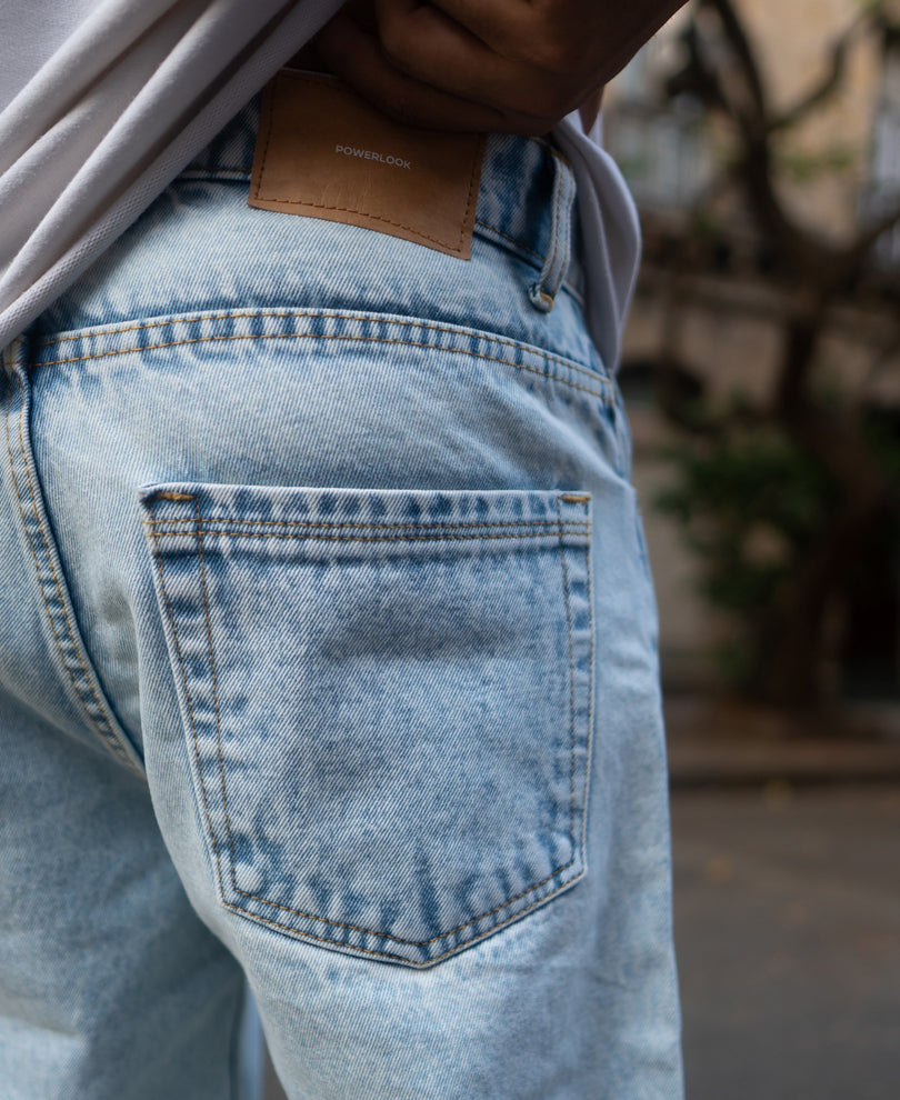 Ice Blue Washed Baggy Jeans.
