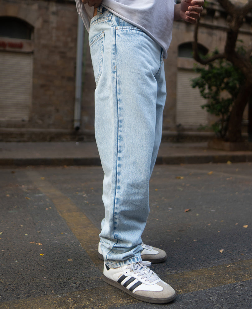Ice Blue Washed Baggy Jeans.