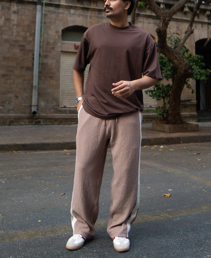 Dark Beige Knitted Baggy Fit Pant.