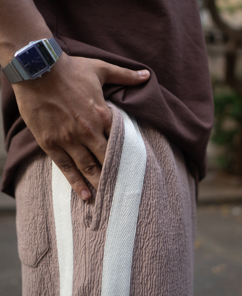 Dark Beige Knitted Baggy Fit Pant.