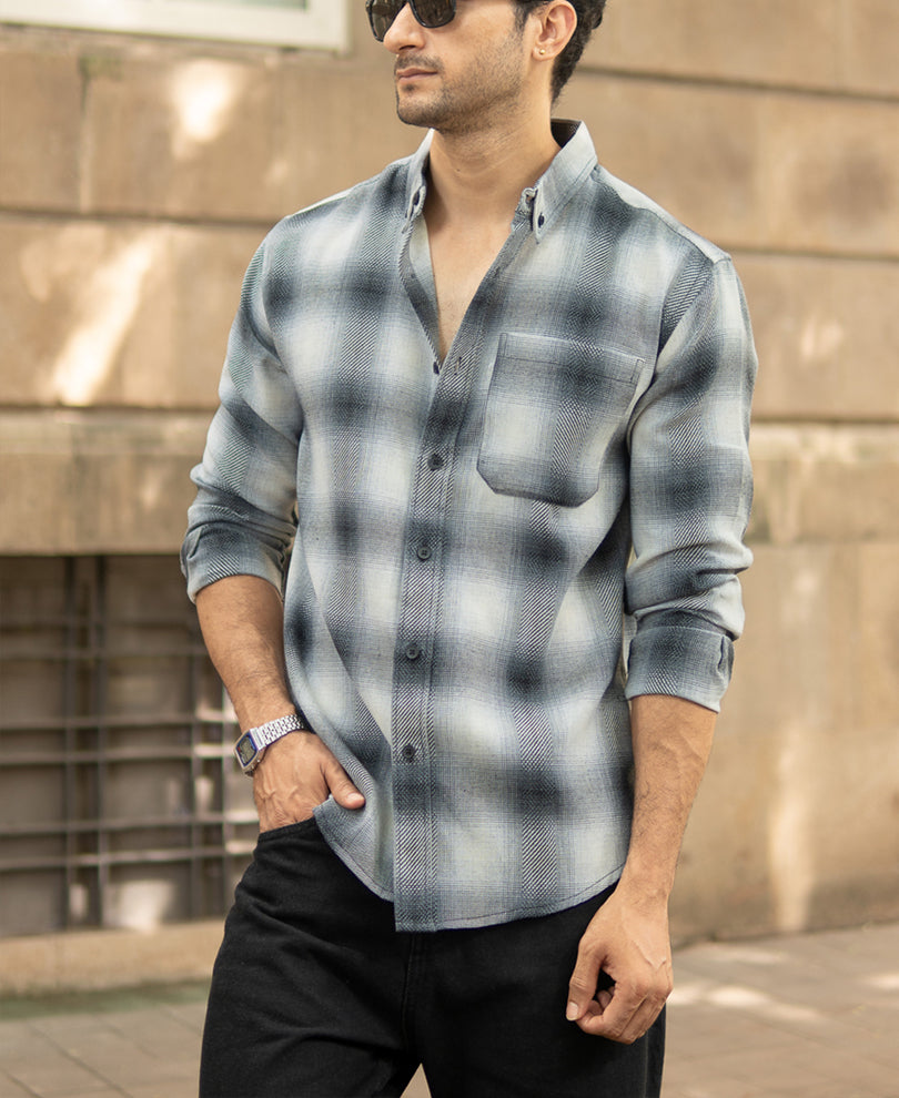 Grey Checks Button Down Shirt.