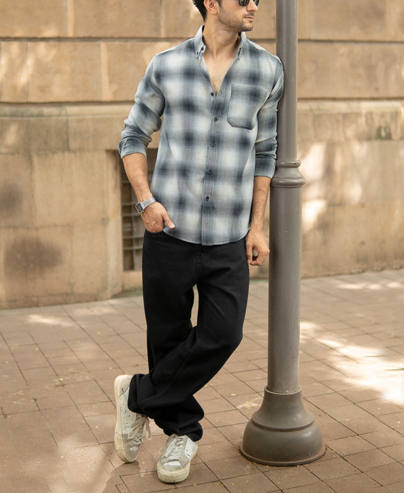 Grey Checks Button Down Shirt.