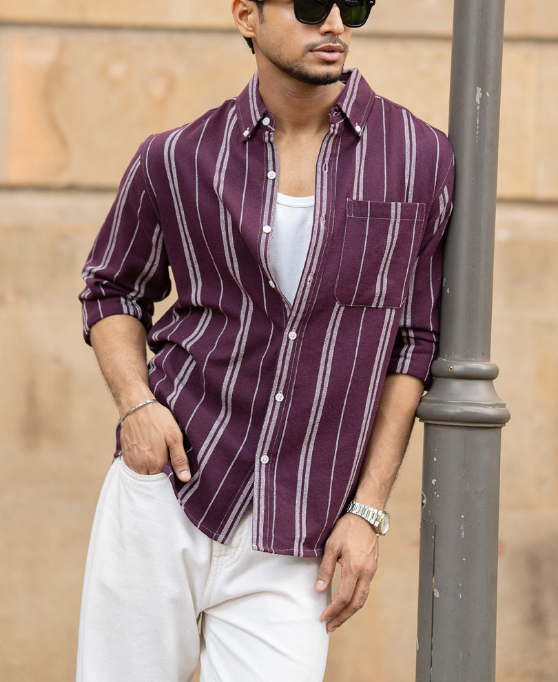 Wine Structured Stripe Shirt.
