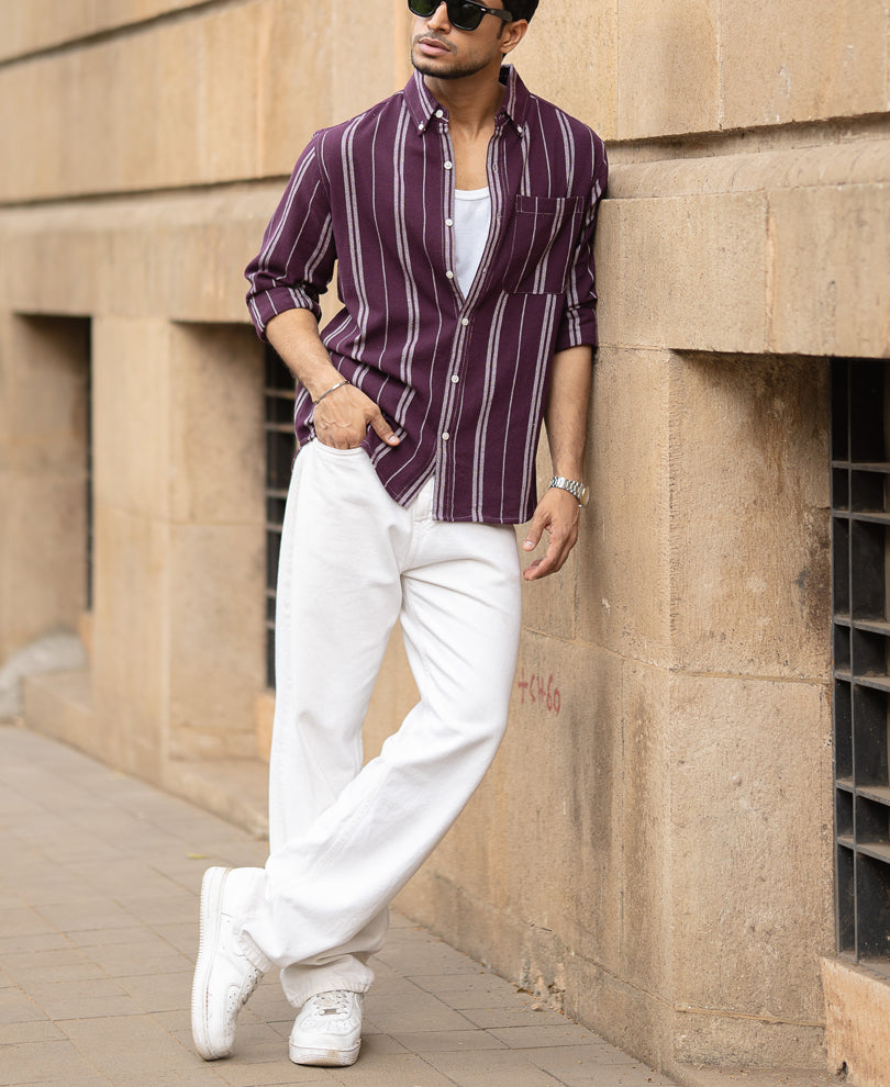 Wine Structured Stripe Shirt.