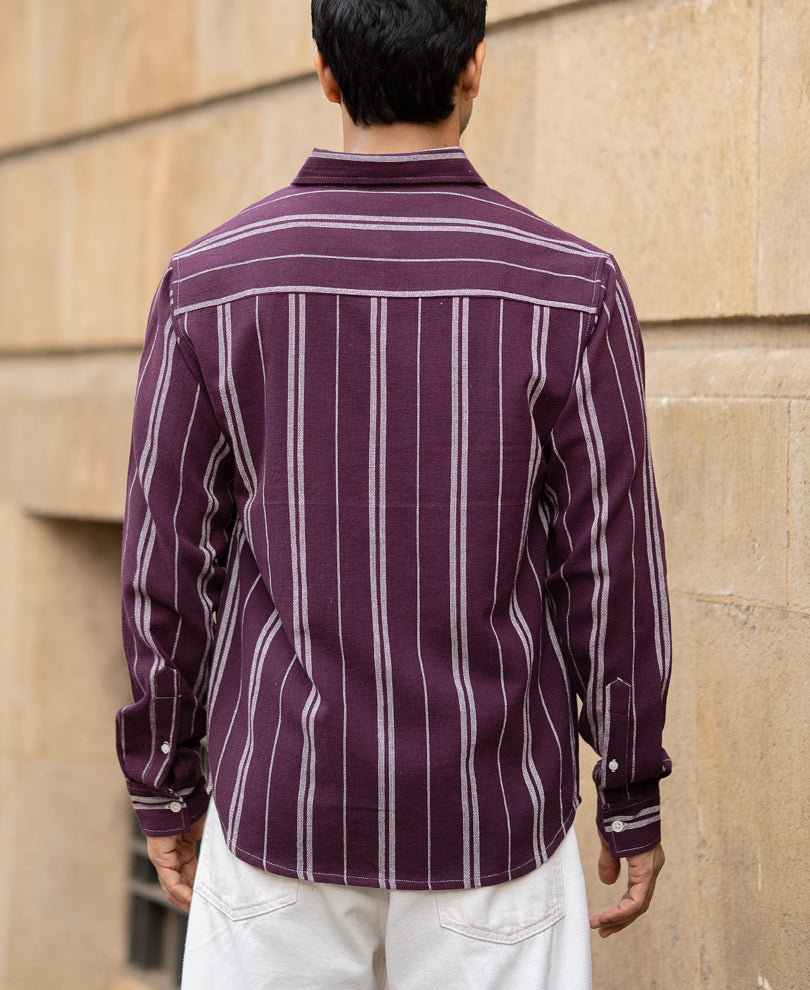 Wine Structured Stripe Shirt.