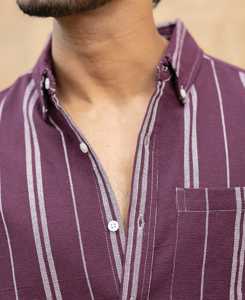 Wine Structured Stripe Shirt.