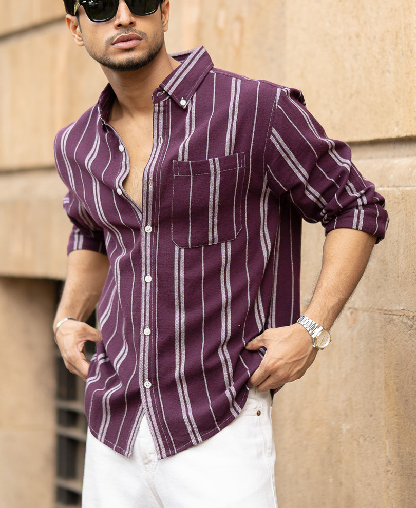 Wine Structured Stripe Shirt.