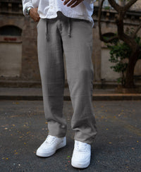 Grey Regular Fit Crinkled Trousers