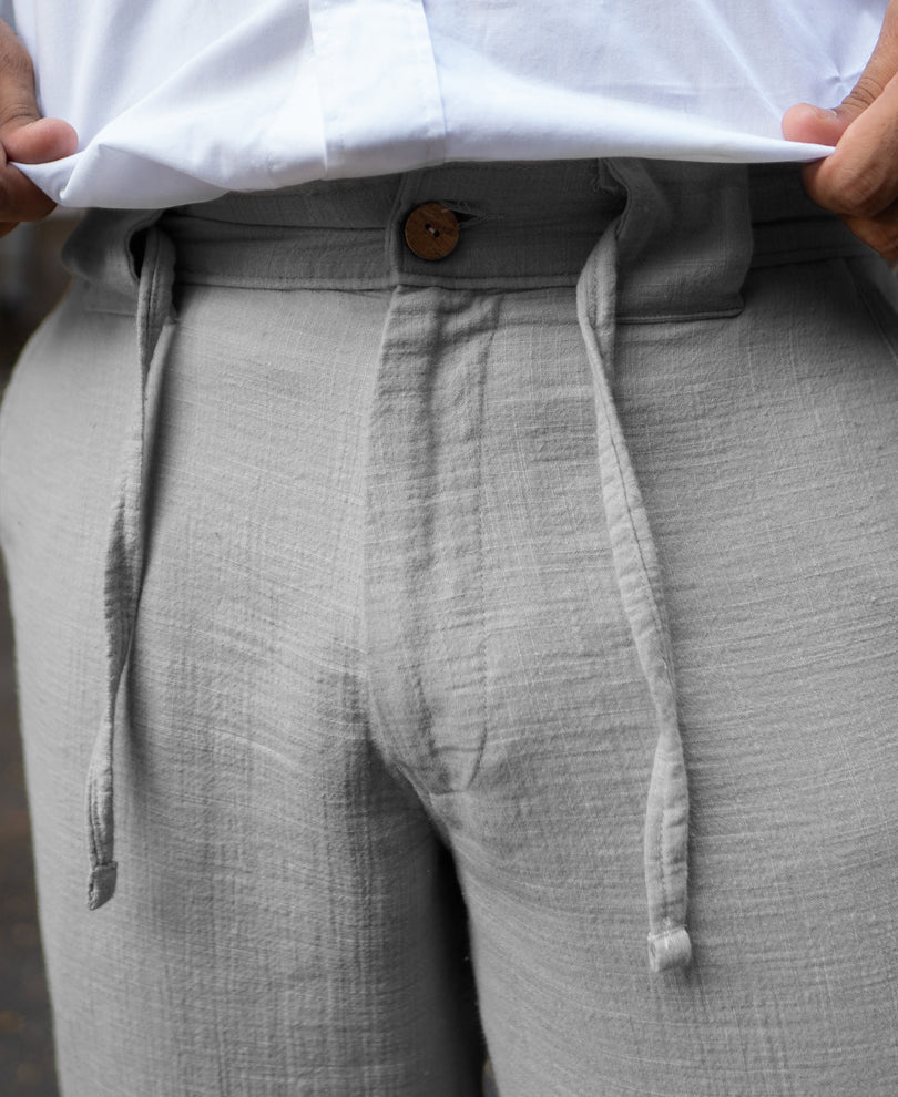 Grey Regular Fit Crinkled Trousers.