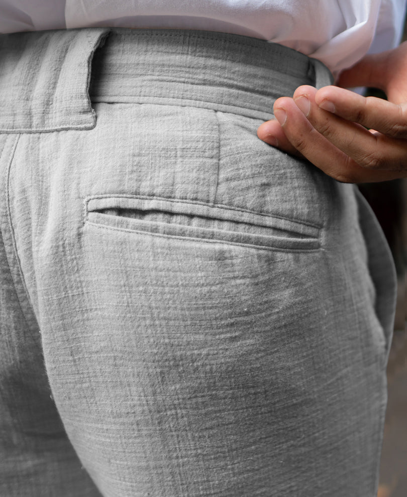 Grey Regular Fit Crinkled Trousers.