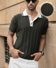 Olive Contrast Collar Knit T-Shirt.
