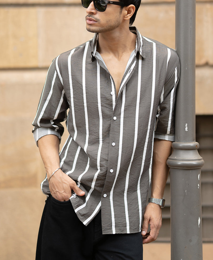 Olive Printed Stripe Shirt.