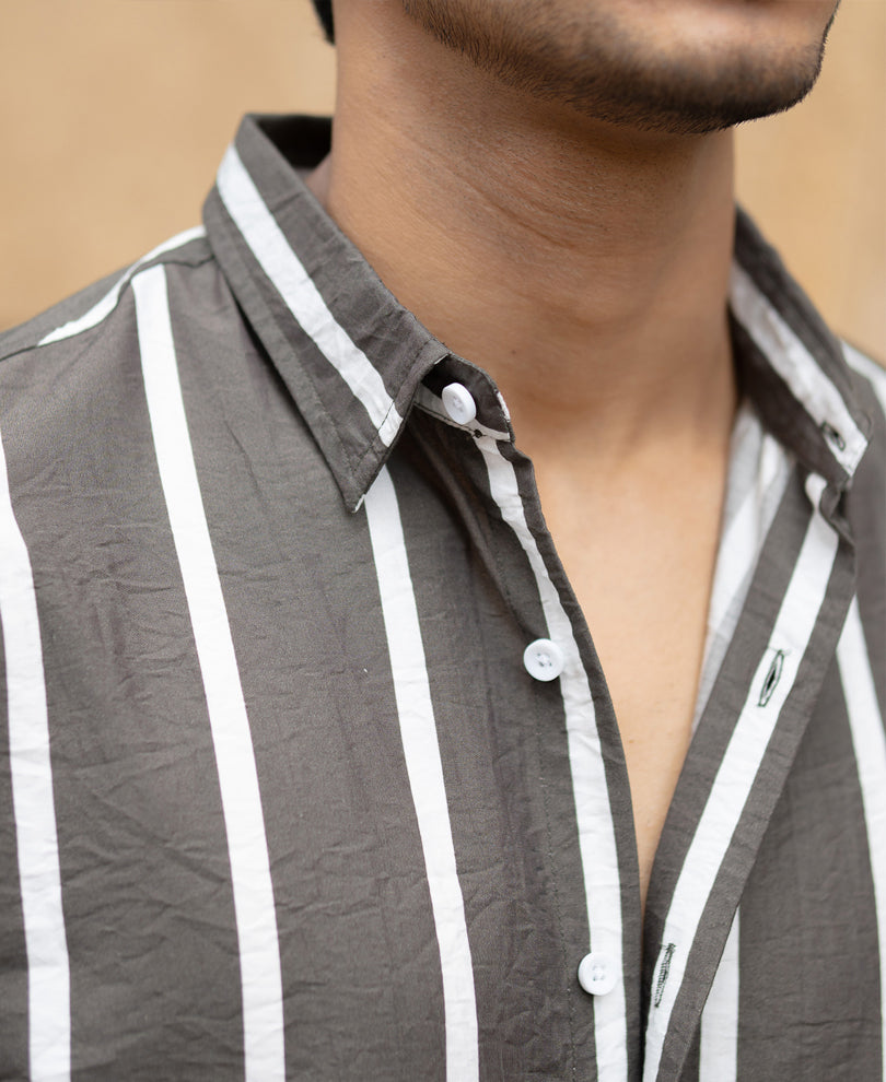 Olive Printed Stripe Shirt.
