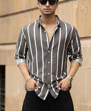 Olive Printed Stripe Shirt.