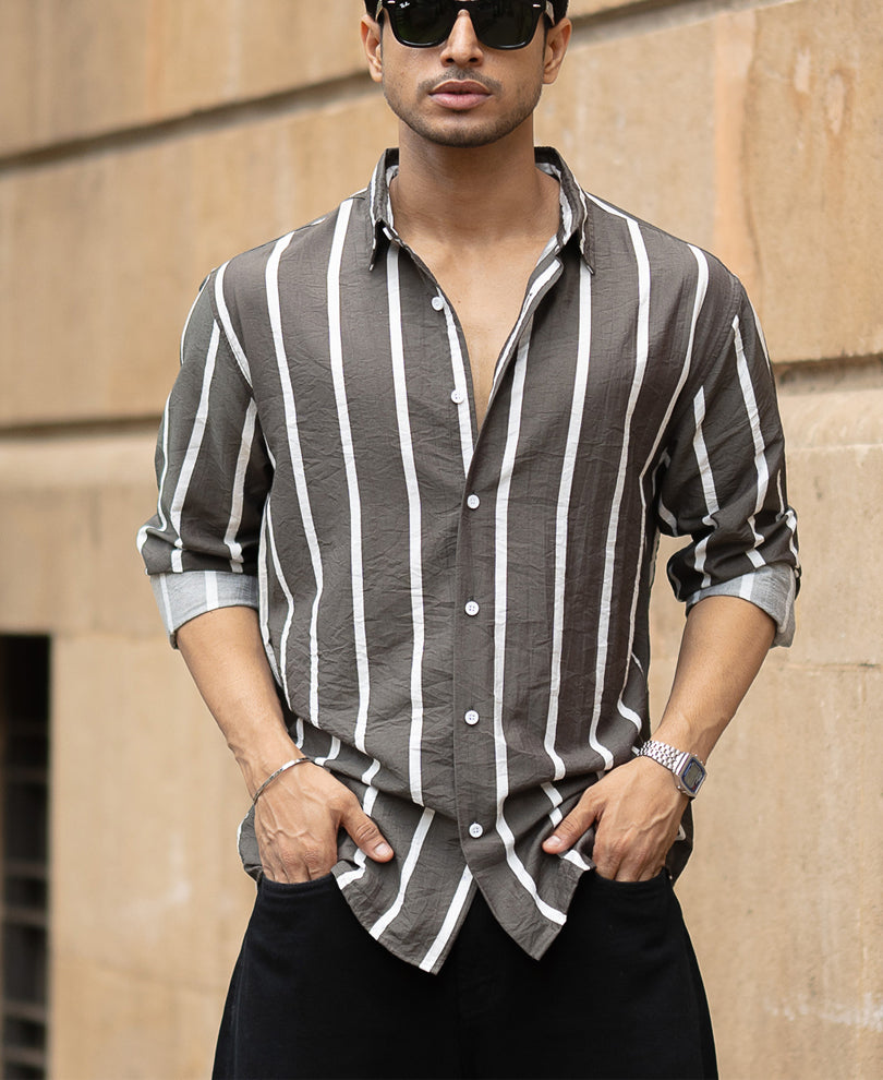 Olive Printed Stripe Shirt.