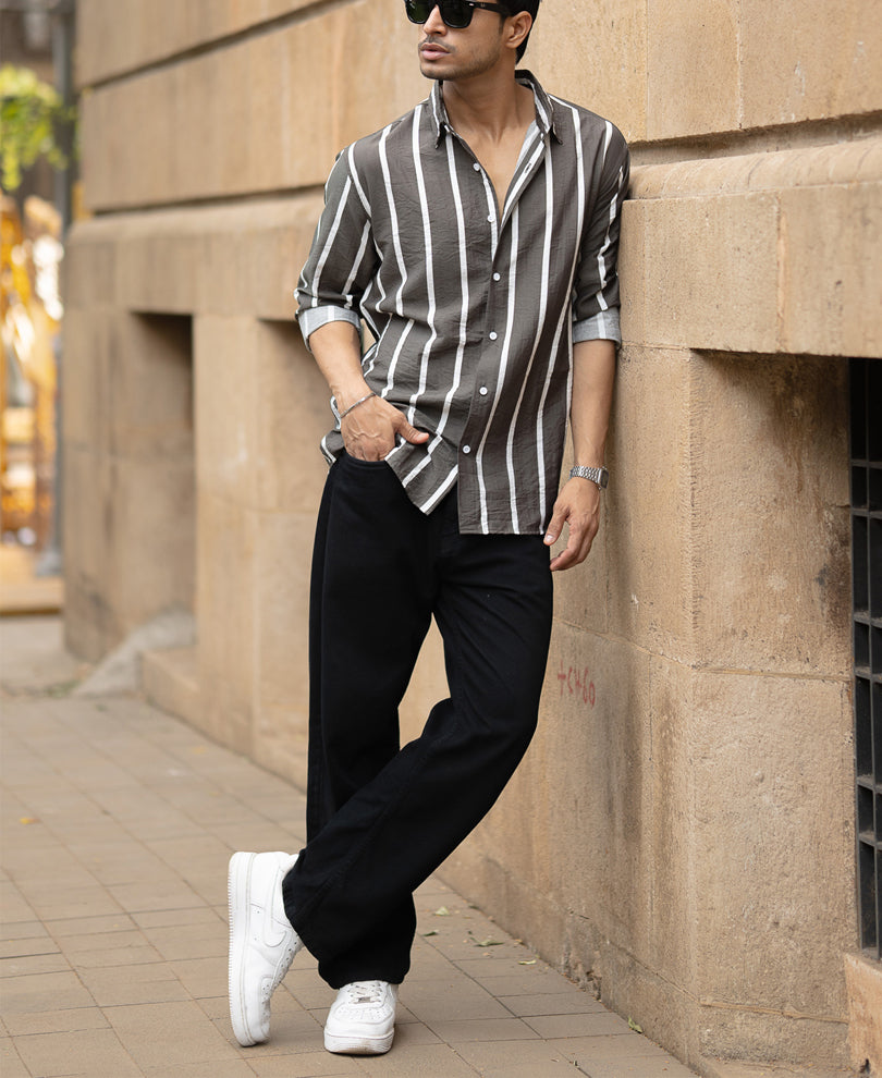 Olive Printed Stripe Shirt.