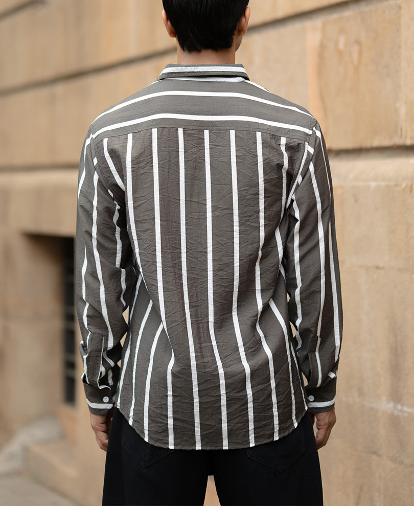 Olive Printed Stripe Shirt.