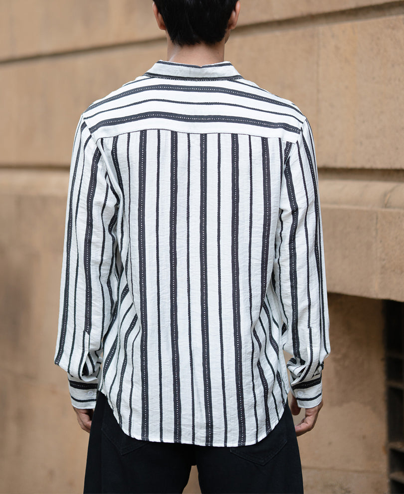 White And Black Striped Flowy Shirt.