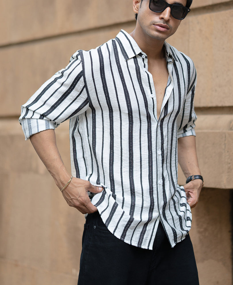 White And Black Striped Flowy Shirt.