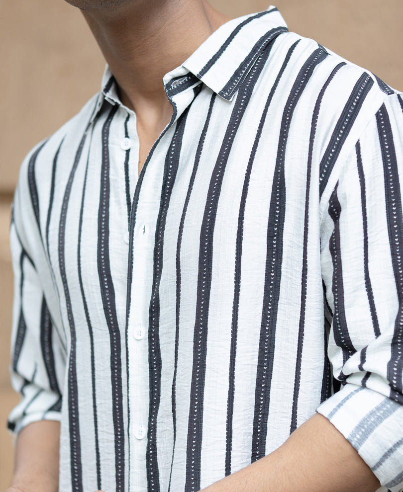 White And Black Striped Flowy Shirt.