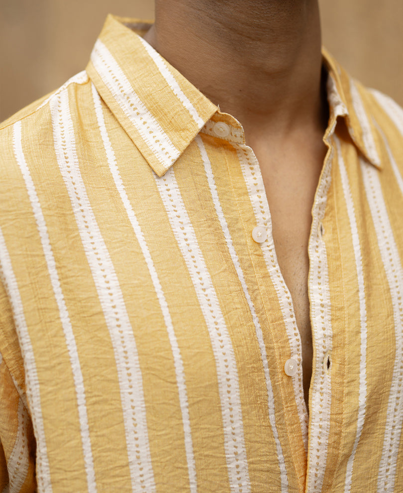 Yellow Printed Stripe Flowy Shirt.