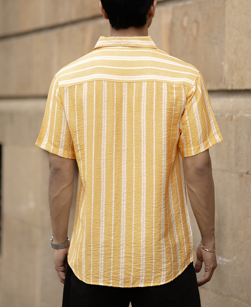 Yellow Printed Stripe Flowy Shirt.
