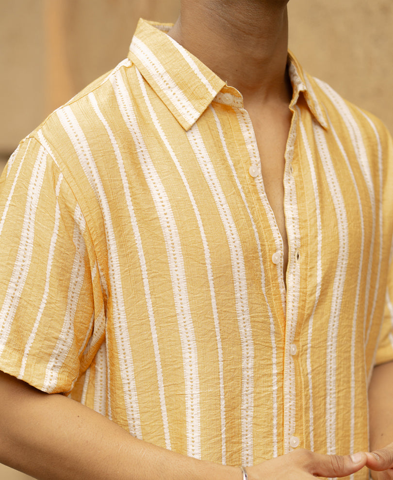 Yellow Printed Stripe Flowy Shirt.
