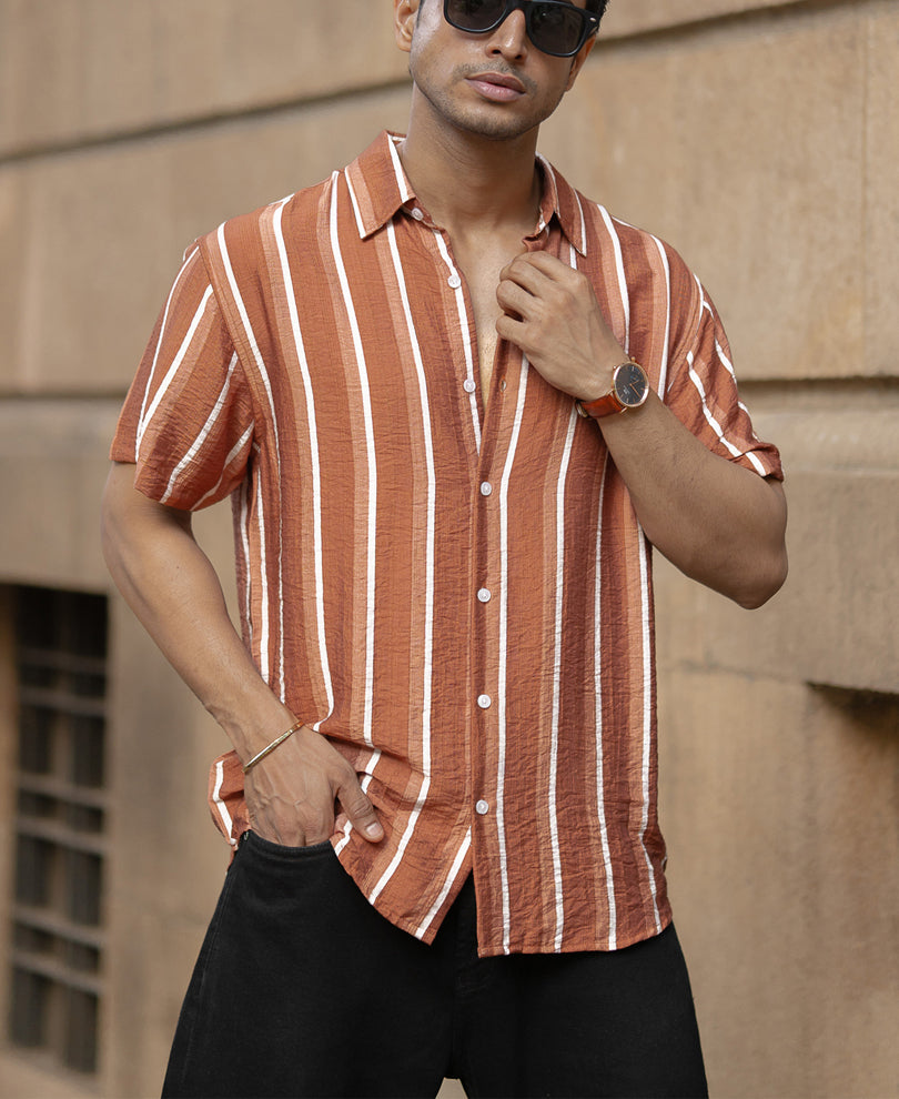 Tan Stripe Flowy Shirt.