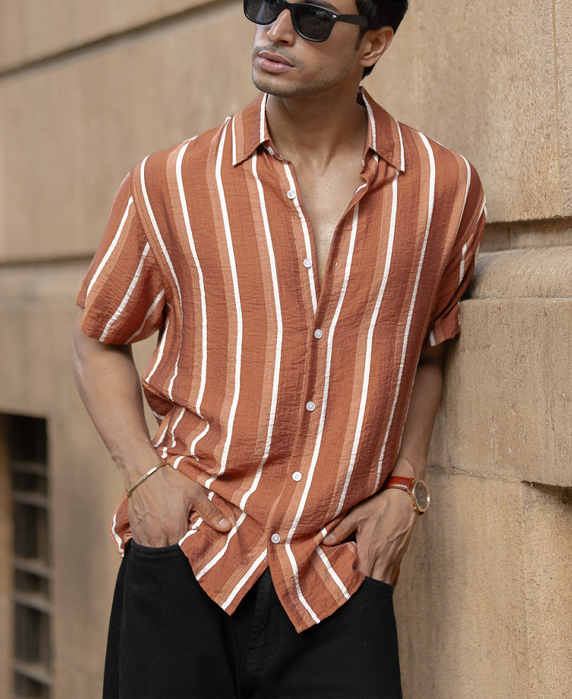 Tan Stripe Flowy Shirt.