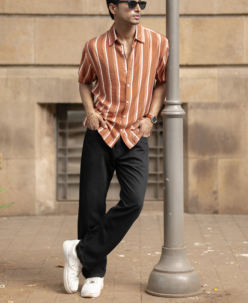 Tan Stripe Flowy Shirt.