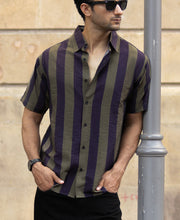 Olive And Navy Lightweight Stripe Shirt.