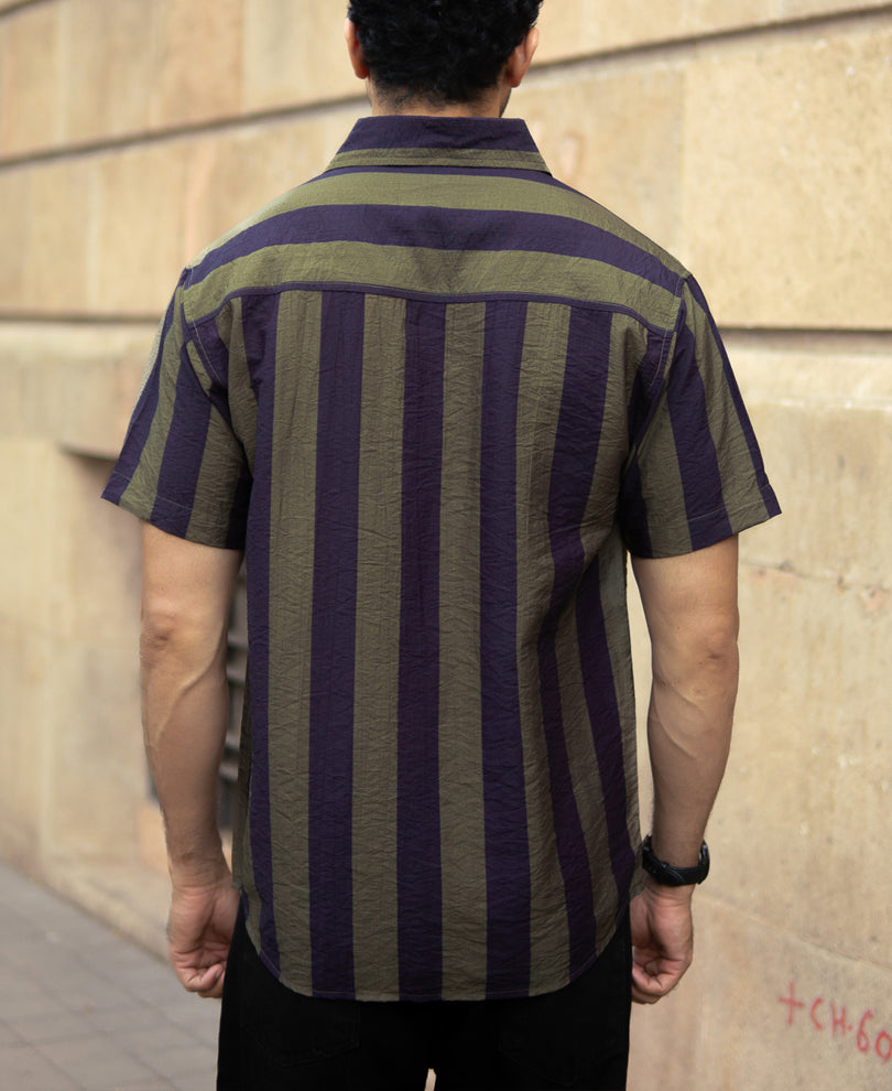 Olive And Navy Lightweight Stripe Shirt.