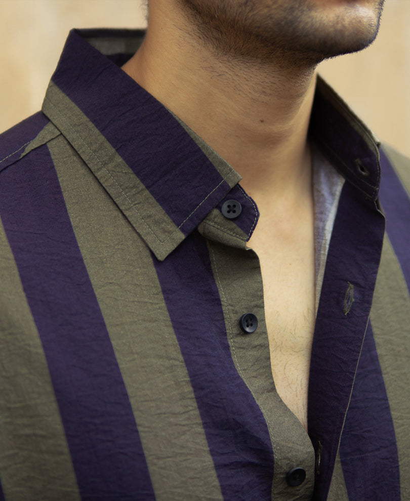 Olive And Navy Lightweight Stripe Shirt.