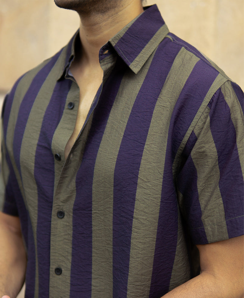 Olive And Navy Lightweight Stripe Shirt.