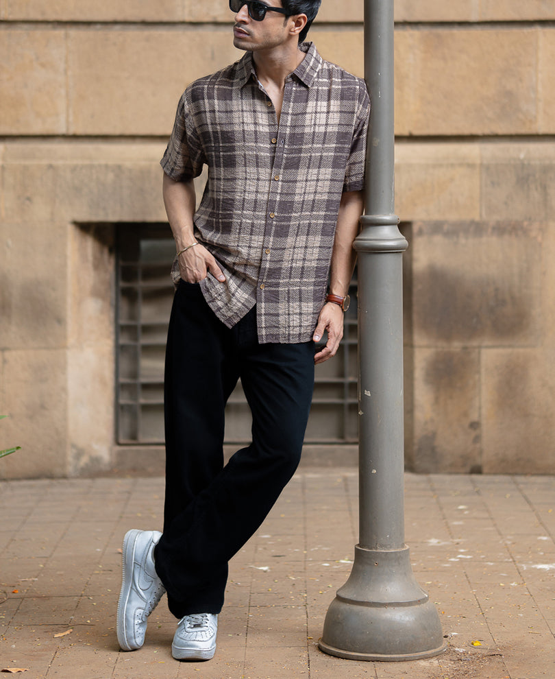 Sand Printed Checks Shirt.